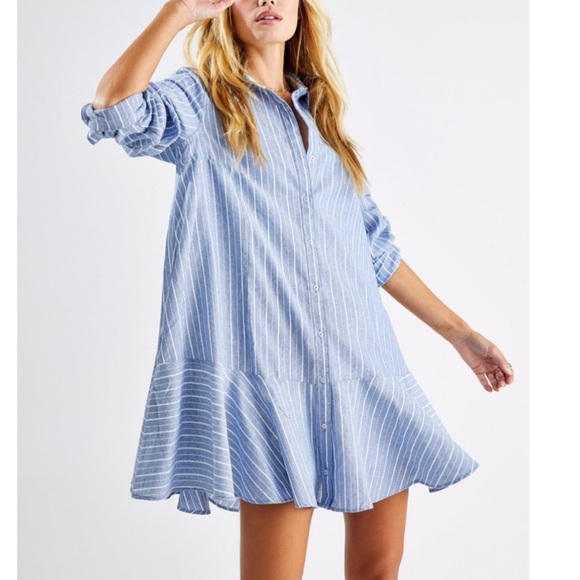 Free People Dresses & Skirts - FREE PEOPLE all for you striped mini dress tunic ruffle blue white size large